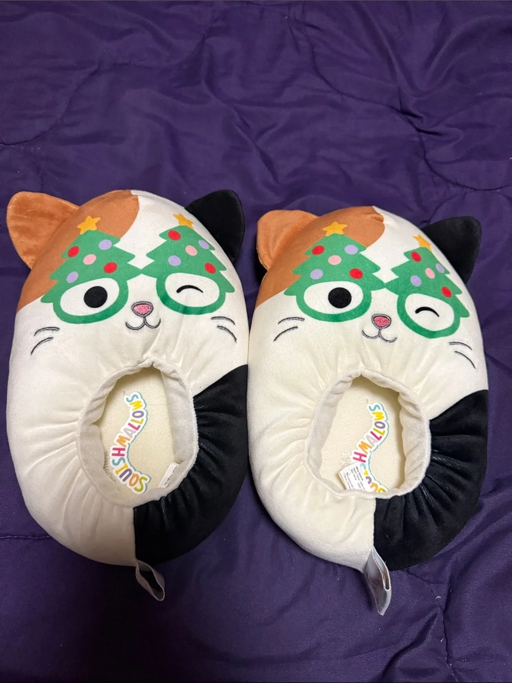 Squishmallows Cat Face Slippers in Cream, Black, Orange & Green